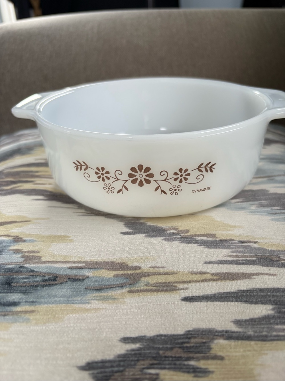 Termocrisa Dynaware Milk Glass Casserole Dish with Brown Floral Motif